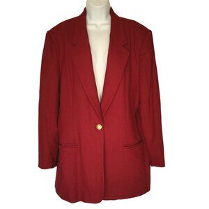 Joan Leslie Womens Red Wool & Nylon Blazer Size 16 With Gold Button Detail